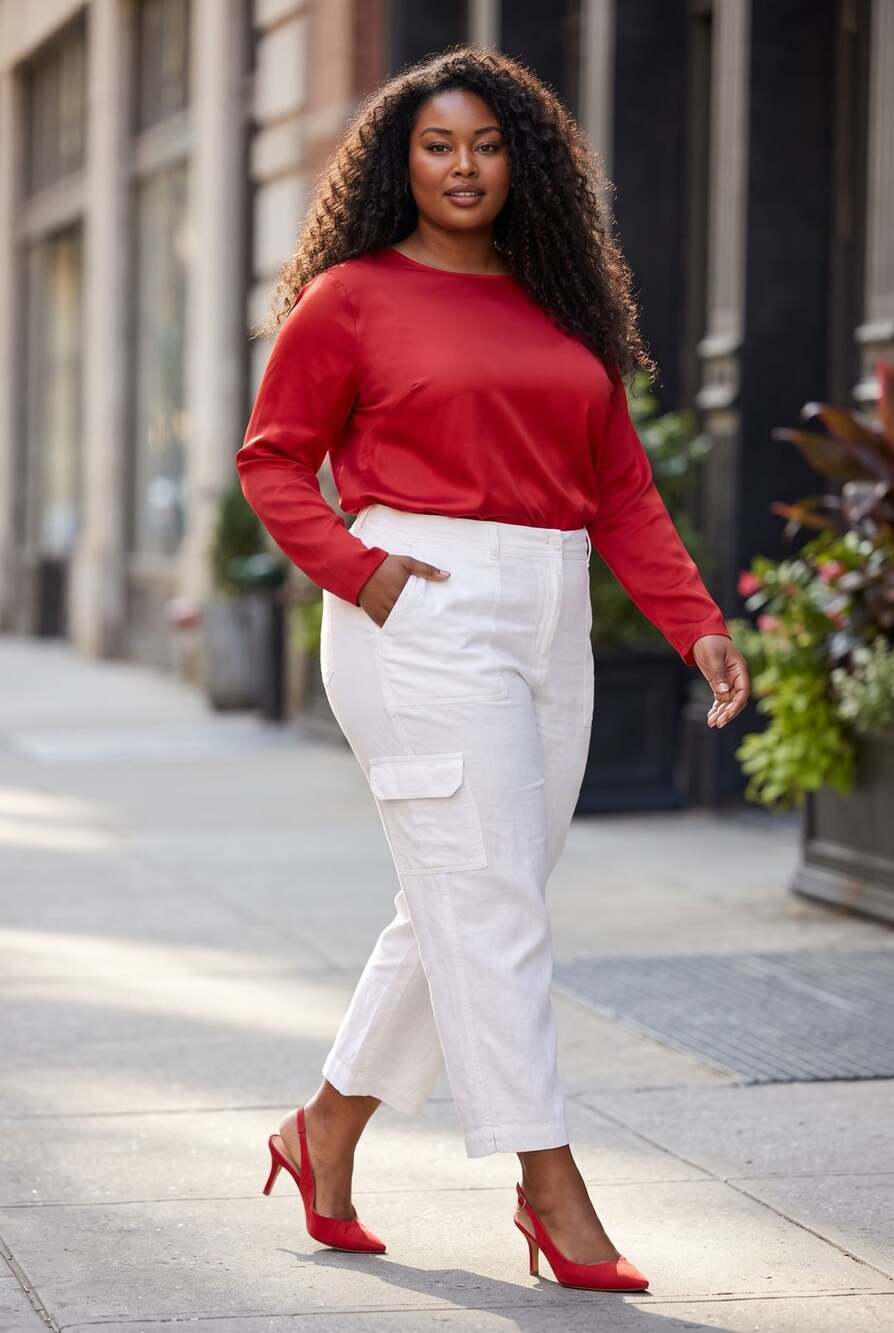 Larry Levine Cargo Pants White Linen Blend